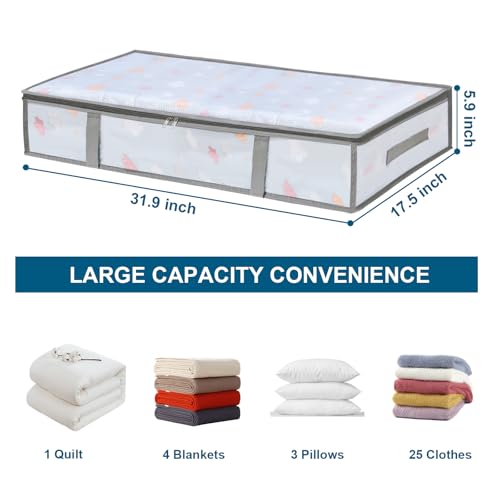 LANDNEOO 55L Under Bed Storage Containers - 2 Pack Clear Plastic Bins