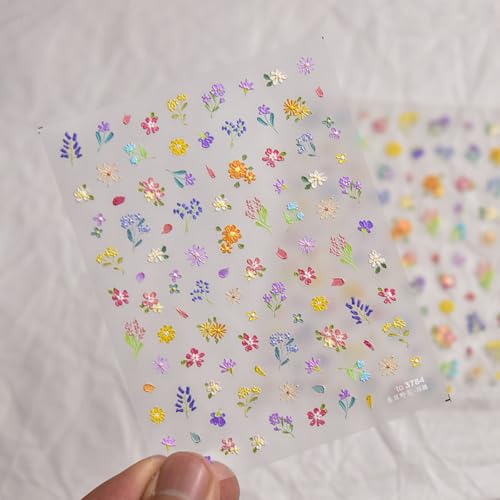 5D Embossed Flower Nail Art Stickers Self-Adhesive Floral Decals