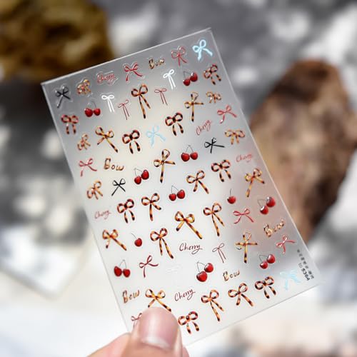 5D Embossed Retro Bow Nail Art Stickers Self-Adhesive Winter Decals