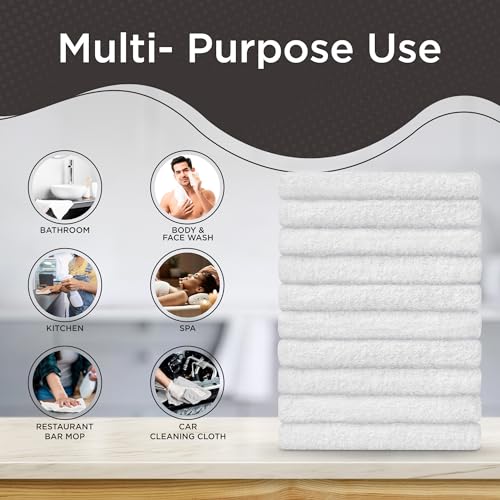 DecorRack 100% Cotton Washcloths, 12x12 Inch, White - 10 Pack