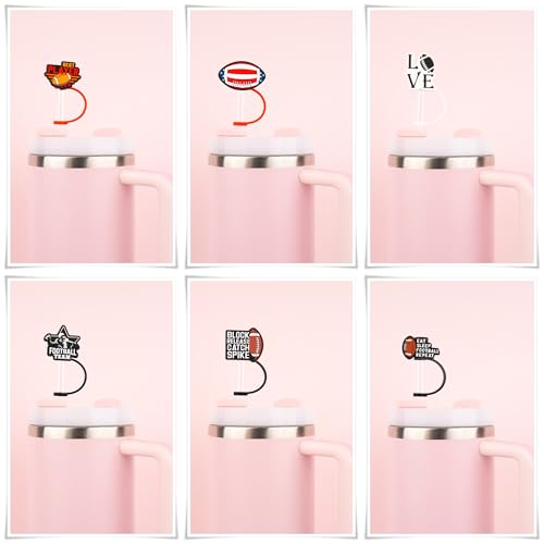 Personalized Silicone Straw Cover Cap for 10mm Straws - Football Set