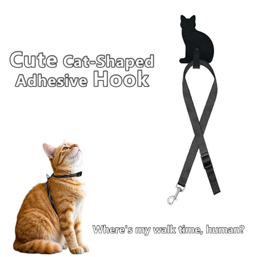 DueHoppee 8-Pack Adhesive Cat Wall Hooks, Black Stainless Steel Decor