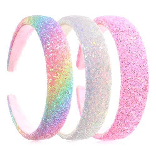 Glitter Headbands for Girls - 3 Pcs Rainbow Sequin Hair Accessories