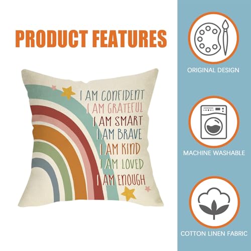 Inspirational Rainbow Throw Pillow Cover 18x18 - Boho Decor