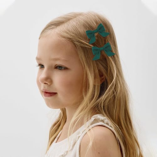 Galuobal Dark Green Satin Hair Bow Headband and Clips Set for Girls