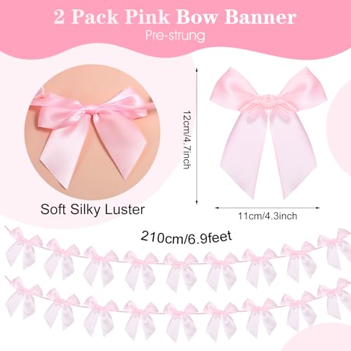 Pink Satin Bow Garland - 2 Pcs Pre-Strung Party Decor
