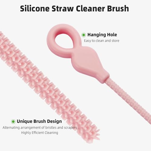 TenderBloom 4-Piece Silicone Straw Cleaner Brush Set - Extra-Long for Metal & Milkshake Straws