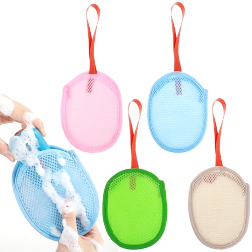 Mesh Exfoliating Soap Bag 4-Pack - Bar Soap Pouch and Scrubber