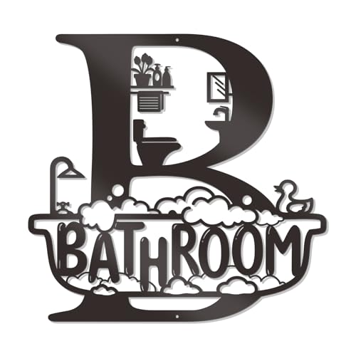 Modern Black Metal Bathroom Wall Art Sign - Waterproof Decor