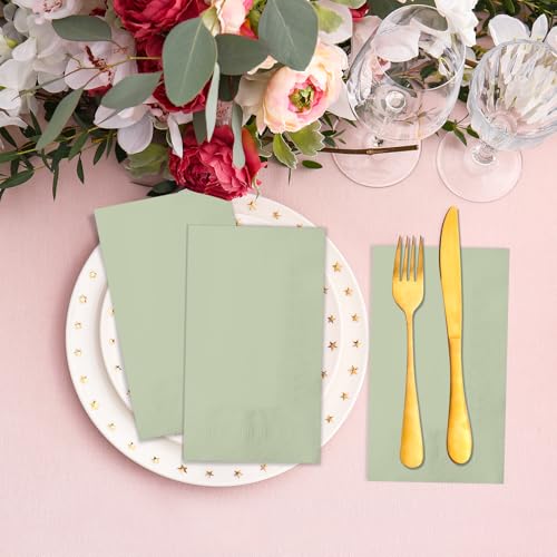 50 Pcs Sage Green Disposable Paper Napkins for Parties