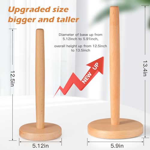 Large Wooden Paper Towel Holder Beechwood Kitchen Dispenser with Anti-Skid Base