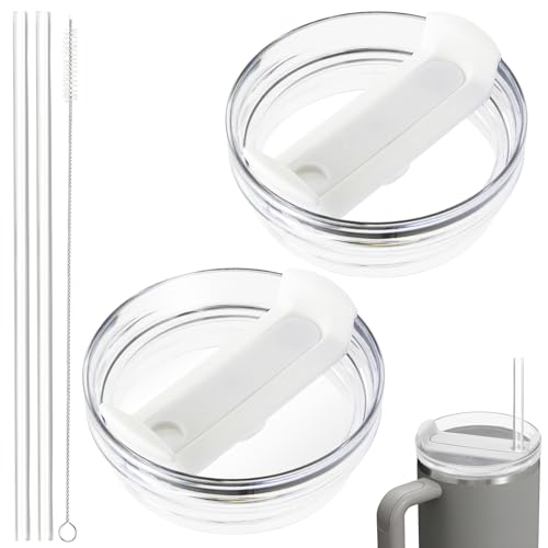 40oz Replacement Tumbler Lids for Stanley Quencher 2.0 - 2 Pack with Straws & Brush