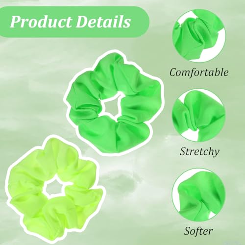 2PCS Green Neon Scrunchies Soft Viscose Elastic Hair Bands for 80s Parties
