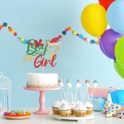 Christmas Boy or Girl Gender Reveal Cake Toppers with Glitter Santa Hat