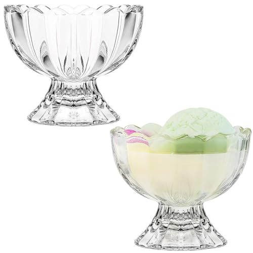 Nirvany 5oz Vintage Glass Dessert Bowls - Set of 2 Heavy Base Sundae Cups