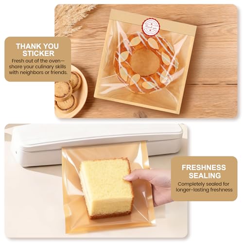 120 Pack Kraft Cookie Bags with Clear Window and Thank You Stickers