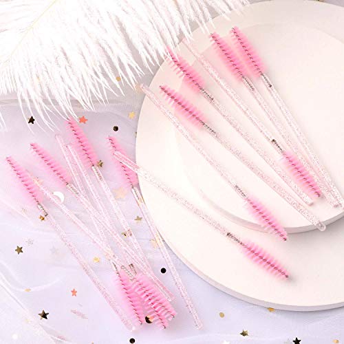 Tbestmax 100-Pack Disposable Eyelash Brushes & Mascara Wands - Pink