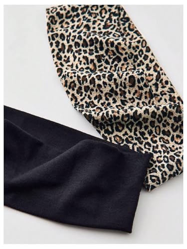 SHENHE Women's 2-Pack Leopard and Solid Print Wide Elastic Anti-Slip Headband