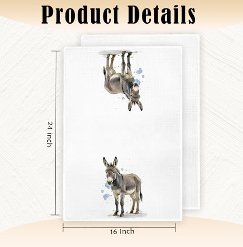 Watercolor Donkey Hand Towels - 16x24 Inch Decorative Kitchen & Bath Towels