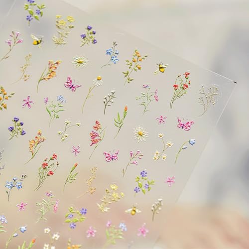 3D Embossed Flower Nail Stickers Self-Adhesive Floral Decals