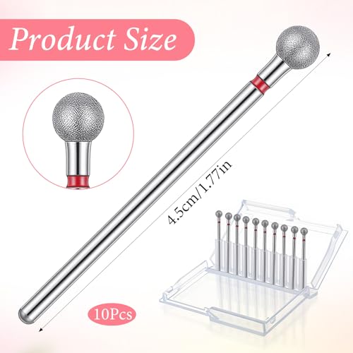 10-Pack Ball Cuticle Drill Bit 5mm Fine Grit 3/32" Diamond Nail Bits