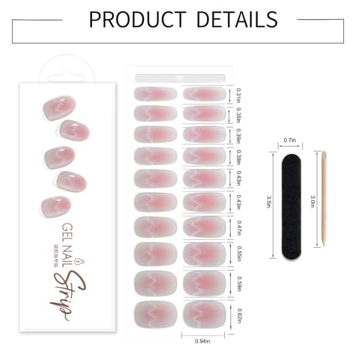 WOKOTO Semi Cured Gel Nail Strips Transparent Pink Cat Eye UV Wraps