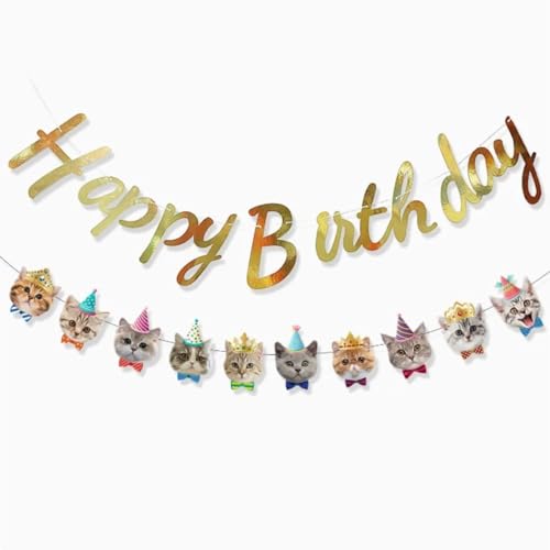Cat Birthday Banner Set - 10 Cute Cat Face Decorations
