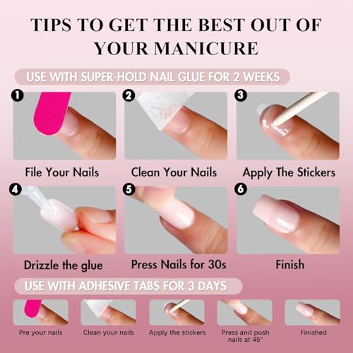 SXVME Hot Pink Press On Nails Medium Almond Fake Nails Kit