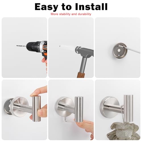 Livabber 304 Stainless Steel Wall-Mounted Towel Hooks - 4 Pack, Brushed Nickel