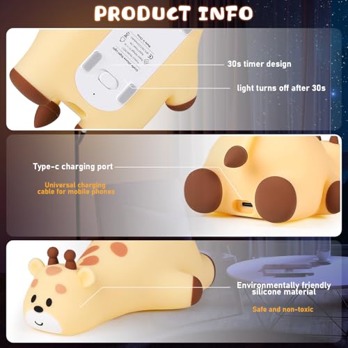 Giraffe Night Light for Kids - 3-Level Dimmable Silicone Lamp