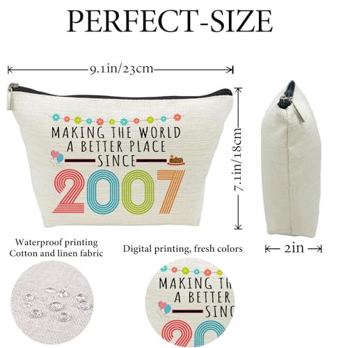19th Birthday Makeup Bag for Girls - Funny 2007 Milestone Cosmetic Pouch