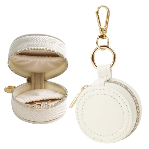 AUUTI Portable Ring Keychain Holder - Small Travel Jewelry Case, White