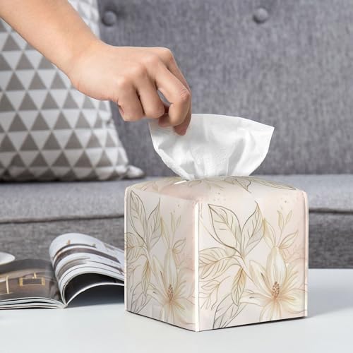 Boho Floral PU Leather Square Tissue Box Cover - Pink Golden (Color11)