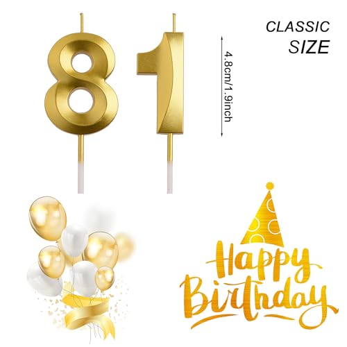 Elegant Gold Crown Number 81 Birthday Candles - Smokeless Set
