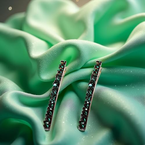 Green Rhinestone Hair Barrette Clip Set of 3 Sparkle Alligator Pin
