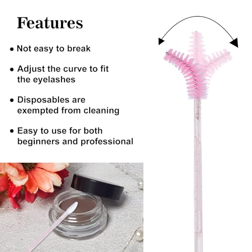 G2PLUS 100pcs Dual Ended Eyelash Brush and Lipstick Applicator Pink