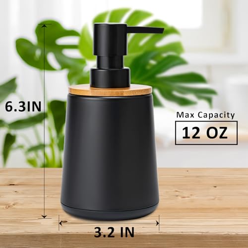 TOOZFO 12 oz Soap Dispenser Set - Modern Bamboo and Plastic Pump Bottle