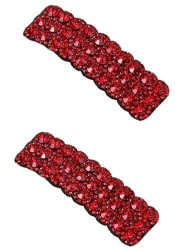 ZLmoue Red Rhinestone Snap Hair Clips Rectangular Korean Barrettes 2Pcs