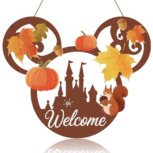 Mouse-Shaped Fall Front Door Sign - Autumn Pumpkin & Squirrel Wood Decor