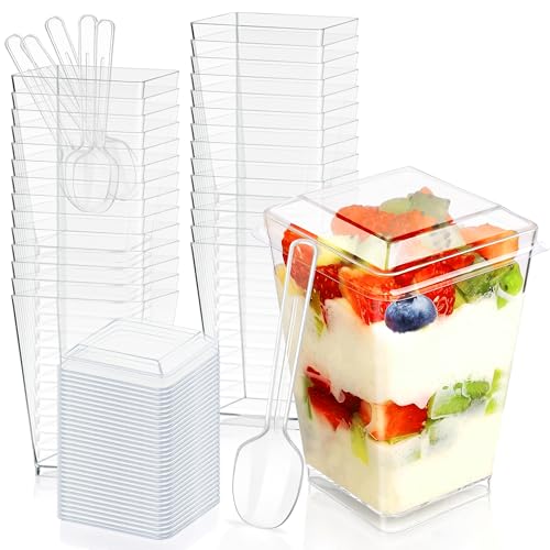 5oz Clear Plastic Dessert Cups with Lids & Spoons - 20 Pack