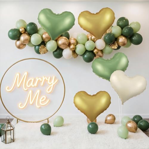 Vibzox 24-Inch Heart Foil Balloons 6-Pack Green Gold White Party Decor