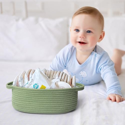 Green Cotton Rope Storage Basket - 13" x 9" x 5" for Gifts & Organizing