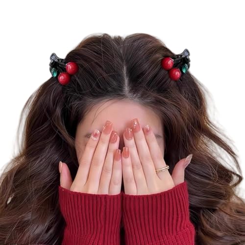 ZeroNever Red Double Cherry Hair Clips 2-Pack Small Hair Accessories