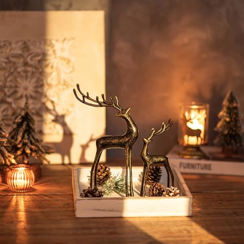 Black Iron Reindeer Figurine for Christmas Centerpieces - Gold Accents