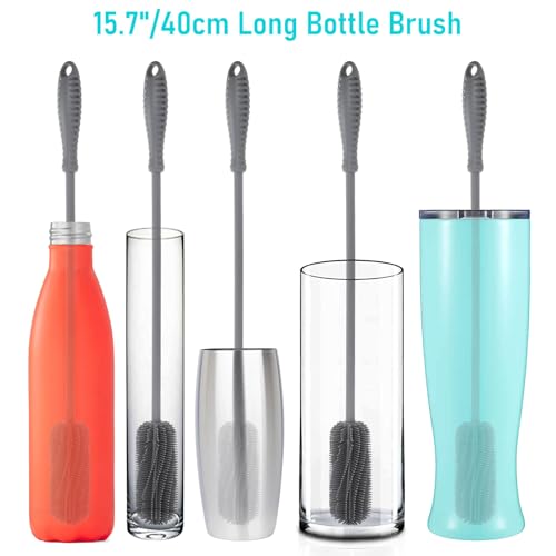 15.7" Extra Long Silicone Bottle Brush - Gray for Narrow Neck Bottles