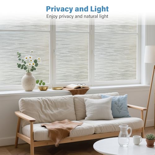 Finnez Frosted Window Privacy Film, Line Pattern Static Cling, 17.5 x 78.7 In