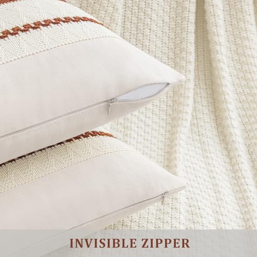 Boho Decorative Throw Pillow Covers Set of 2 - 20x12 Cotton Linen