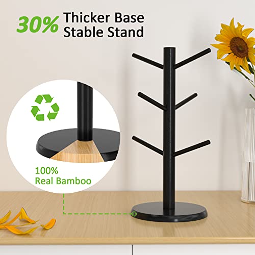 Bamboo Mug Tree Holder with 6 Hooks – Countertop Coffee Cup Organizer