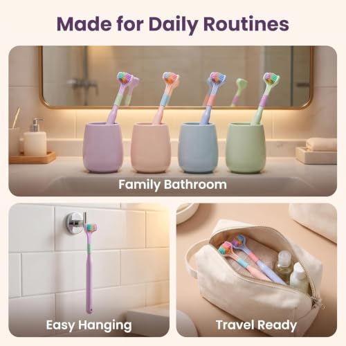 3-Sided Toothbrush Soft Bristle 4-Pack for Adults and Youth Oral Care