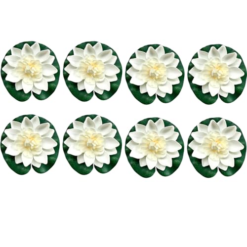 8-Pack Artificial Floating Foam Lotus Flowers with Lily Pads, 3.9 Inch